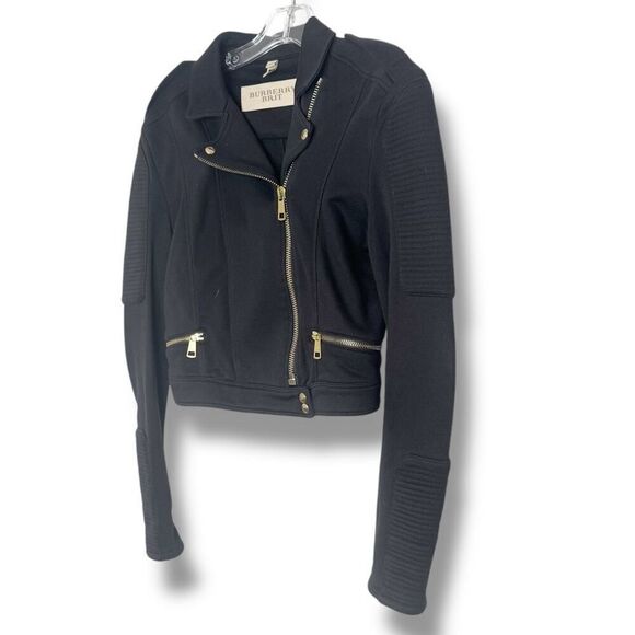 Burberry Brit Women’s Black Gold Hardware Moto Motorcycle Zip Jacket US Size 8 - Picture 2 of 9